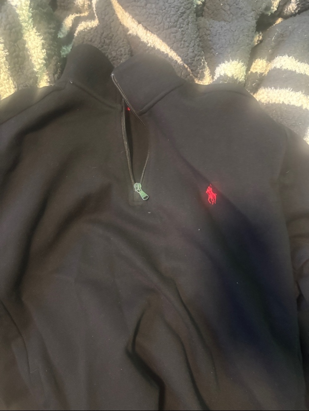 Polo by Ralph Lauren Black Quarter-Zip Sweater with Red Pony Logo